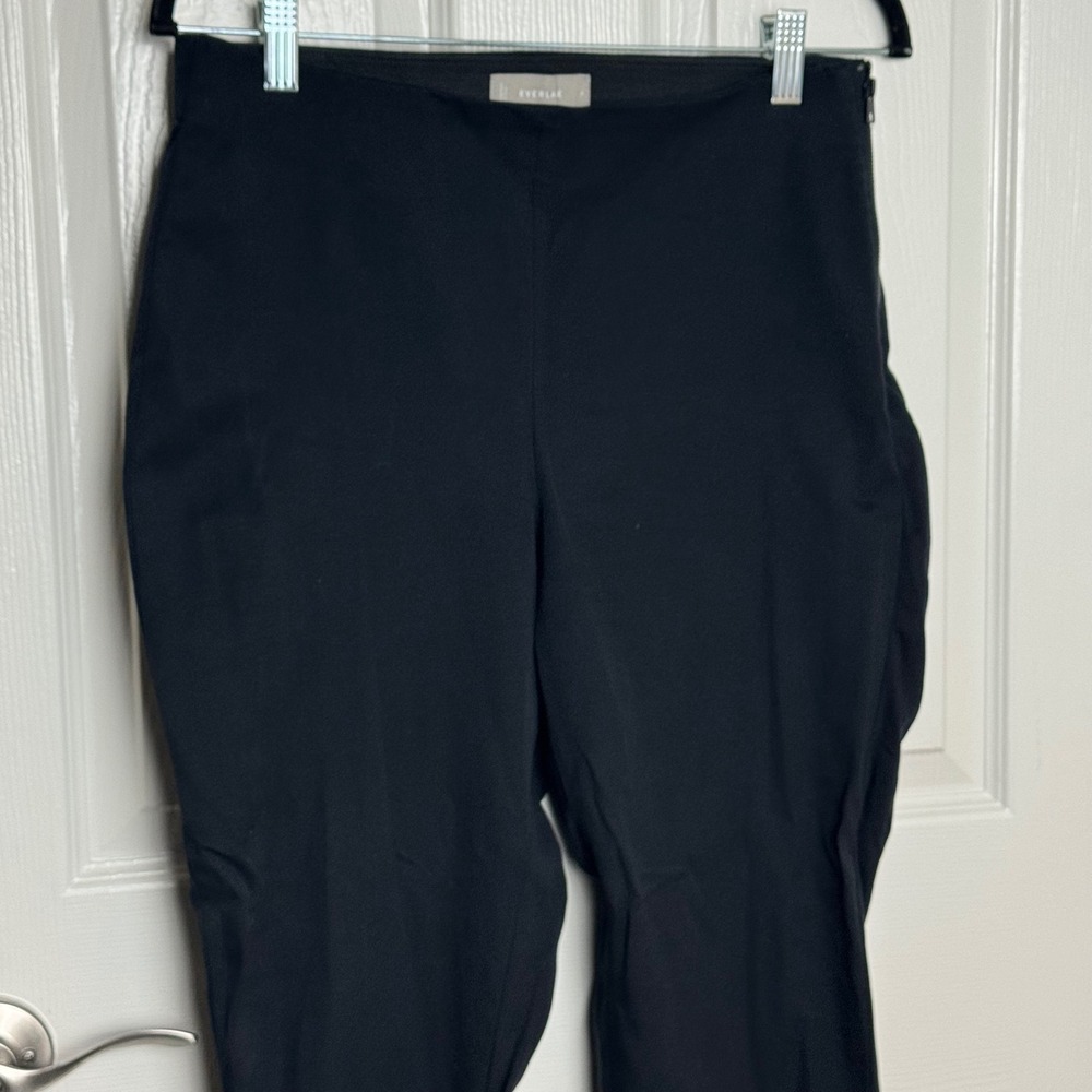 EVERLANE Women Black Side Zip Stretch‎ Cotton Trousers Pants Size 8 Career - Picture 2 of 9